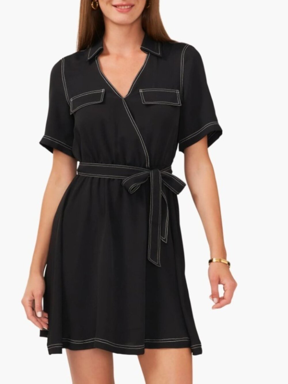 Vince Camuto Collared Wrap Minidress Rich Black Size M